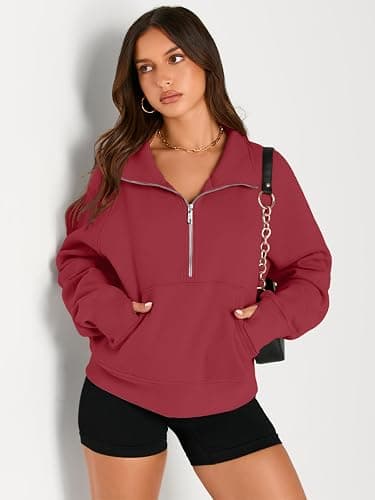 AUTOMET Womens Sweatshirts Half Zip Cropped Pullover Fleece Quarter Zipper Hoodies 2026 Fall Fashion Outfits Clothes thumbnail 3