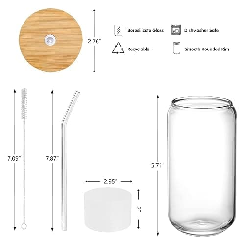 DAMCONME Iced Matcha Cup with Lid and Straw, 16 oz Reusable Glass Tumbler with Bamboo Lid, White Silicone Sleeve and Cleaning Brush, for Iced Matcha Lattes and Cold Brew thumbnail 3