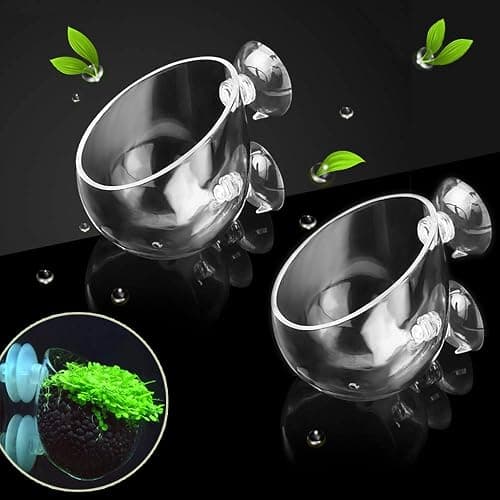 capetsma 2X Crystal Glass Aquatic Plant Pot, Planter, Red Shrimp Live Plants Fish Tank Holder with 4X Suction Cups for Aquarium Aquascape Decoration… - Image 1