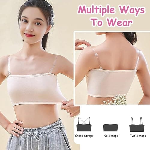 Bysion Bandeau BHS für Mädchen Ohne Bügel Nahtlose Unterwäsche mit Fest Gepolsterte und 3 Unsichtbare Schultergurt Teens Trägerloser Bralette Tube Top für 10-16 Jahre thumbnail 3