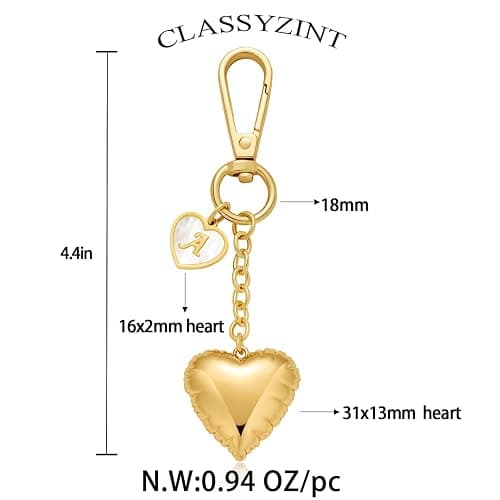 CLASSYZINT Gold Bubble Heart Keychain Initial Letter Keychain Initial Letter Pendant with Puff Heart Pendant Bag Charms thumbnail 6