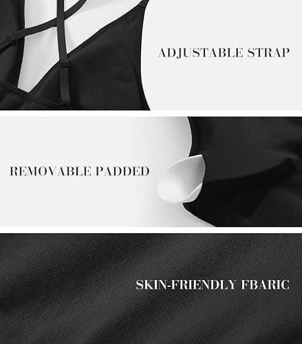 Womens Deep V-Neck Longline Sports Bra, Strappy Criss Cross Padded Cups Adjustable Spaghetti Straps Workout Yoga Crop Top thumbnail 5