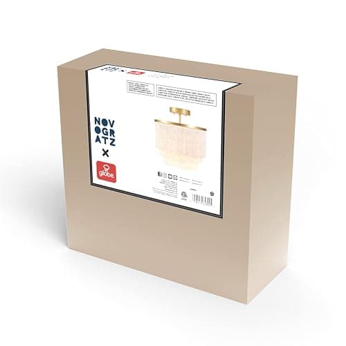 Globe Electric 65892 1-Light Flush Mount Ceiling Light, Matte Gold, White Fabric Fringe Shade, Bulb Not Included thumbnail 9