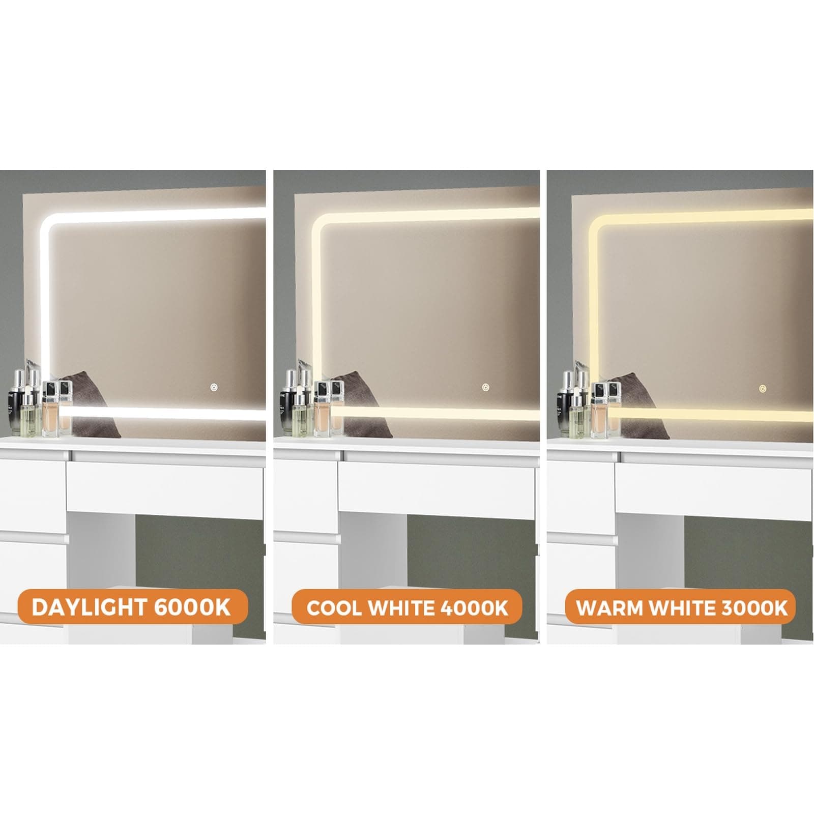 Oikiture Makeup Vanity with LED Light Mirror Dressing Table with 7 Drawers thumbnail 4
