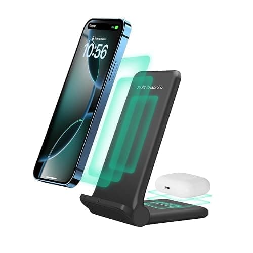 2 in 1 Wireless Charger,Foldable 20W Fast Wireless Charging Stand Compatible with iPhone 16/16 Pro/15/14/13/12/X/AirPods,Dual Phone Induction Charge Station for Samsung,Pixel,Xperia,LG(No Plug) - Image 1