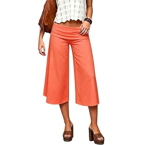 RUEWEY Women Fold Over Capri Pants Low Rise Wide Leg Yoga Capris Going Out Flowy Gaucho Pants Streetwear - Image 1