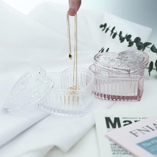 Gaolinci Crystal Glass Heart-Shaped Storage Box Embossed Jewelry Box Candy Box with Lid thumbnail 5