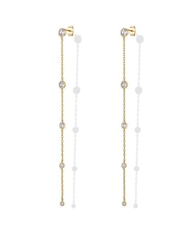 PAVOI 14K Gold Plated Station Linear Dangle Earrings for Women, CZ Earrings | Hypoallergenic Earrings with 925 Sterling Silver Posts, Simulated Diamond Chain Drop Earrings thumbnail 3