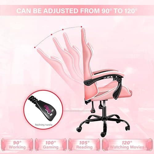 YSSOA Pink Gaming Chair, Big and Tall Gamer Chair, Racing Style Adjustable Swivel Office Chair, Ergonomic Video Game Chairs with Headrest and Lumbar Support thumbnail 6