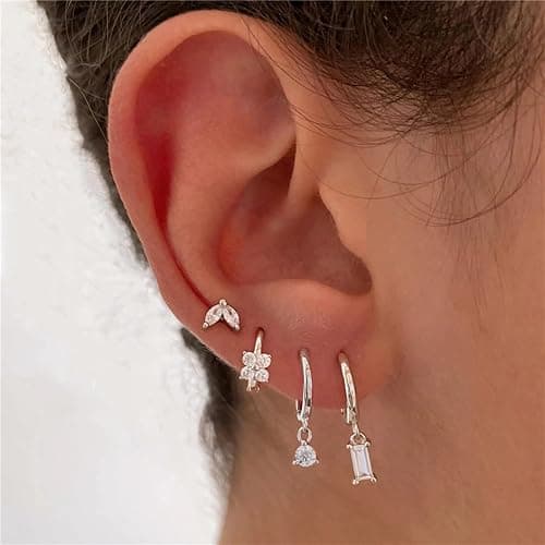 Relveo Dainty Silver Earrings for Women 14k Gold Plated Lightweight Hoop Earrings Set for Women Trendy Small Silver Hoop Huggie Jewelry thumbnail 2