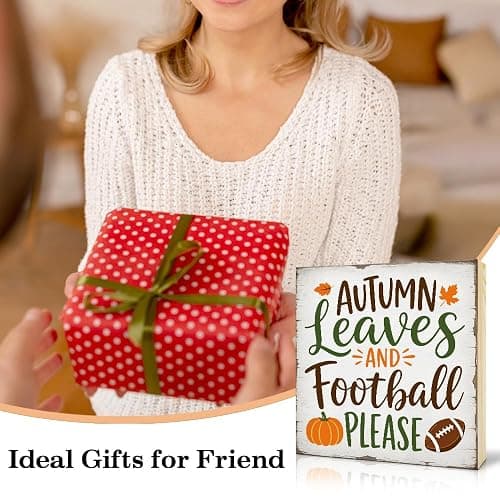 TOUNER Autumn Leaves And Football Please Wooden Box Sign, Thanksgiving Wooden Box Sign for Home Farmhouse Bedroom Desk Shelf Decor, Autumn Gifts for Man Friends Family Colleague Football Lovers thumbnail 6