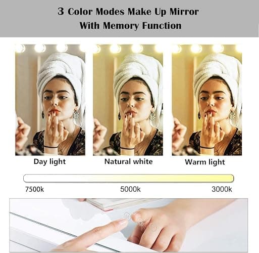 Kucitup Lighted Vanity Mirror with 10X Magnification, 15 Dimmable LED Bulbs, Touch Controls - Wall or Tabletop thumbnail 3