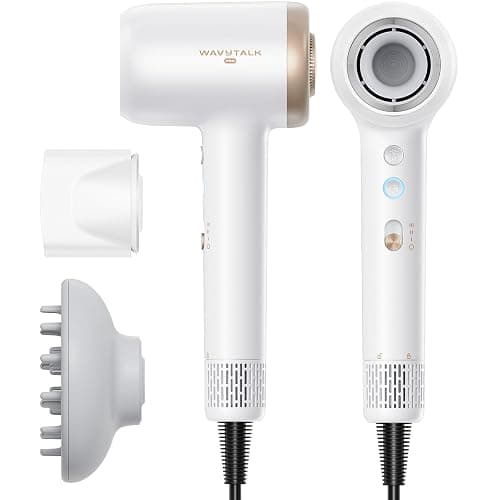 Wavytalk Hair Dryer, Wavytalk Turblow Pro Fast Drying Blow Dryer with Diffuser, High Speed Hair Dryer with 110,000 RPM, Pro Negative Ions for Less Damage, Frizz Smoothing 3 Speeds & 3 Temps, White - Image 1