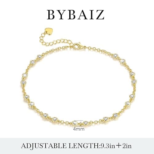 BYBAIZ 14K Gold Anklets for Women Gold Ankle Bracelets for Womens Anklets Ankle Bracelets for Women Evenly Spaced Cubic Zirconia with Delicate Brilliance Anklet Bracelet for Womens thumbnail 7