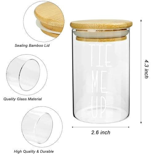 MOMEEMO Apothecary Jars with Lids for Bathroom Storage Organizer, Hair Tie Organizer & Bobby Pin Holder are Great for Bamboo Bathroom Accessories. (Hair Ties & Pins) thumbnail 3