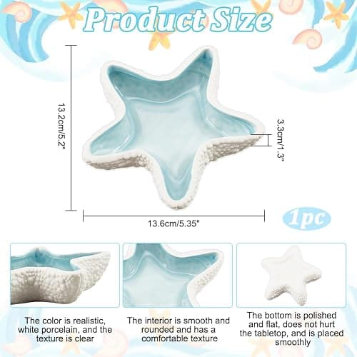 NBEADS Starfish Shape Ceramic Jewelry Tray, Aqua Shell Trinket Dish Ceramic Ring Earring Holder Ocean-themed Decorative Trinket Plate for Rings Earrings Necklaces Bracelet Jewelry Watch Keys thumbnail 3