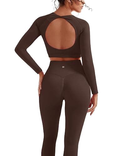 SUUKSESS Women 2 Piece Open Back Seamless Workout Sets Scrunch Booty Gym Leggings Built in Bra Crop Yoga Top - Image 1