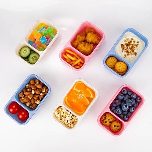 DOSEWART 2-Compartment Reusable Snack Containers with Lids, Wheat Straw Reusable Snack Packs for Food Storage Meal Prep On-the-Go Snacking(3Pack) thumbnail 6