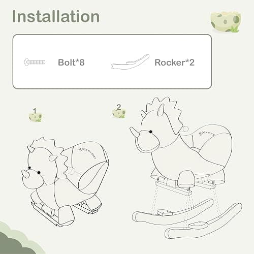 Rock My Baby Plush Rocking Horse - Soft Stuffed Body,Safety Seat Chair, Wooden Rockers, Music Button – Toddler Ride-On Toy for Ages 1–3 (green) thumbnail 8