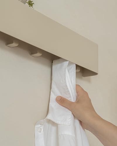 Kazai.® Porte manteau mural design 'Tone' | Porte-manteau moderne avec crochets cachés et étagère murale | Patère en métal design pour entrée | Patère murale pour montage mural | Taupe thumbnail 6