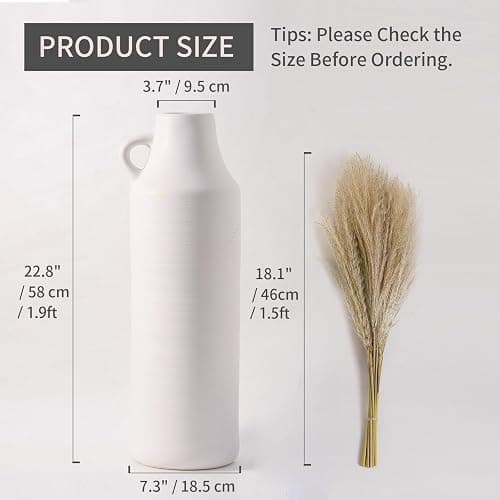 Mitt&Ditt Tall Floor Vase with Handles, 22.8 inch Large Flower Vase, Boho Decorative Pampas Grass Vases, Modern Ceramic Vase for Home Decor, Living Room, Table (White) thumbnail 2