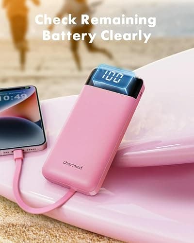 Charmast Power Bank with Built in 4 Cables, 10000mAh Portable Charger | Charges 6 devices at once,Dual voltage,Digital display,Smart protect,Flight-approved, Travel pouch+36-month support thumbnail 7