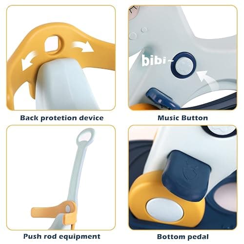 LLparty 4 in 1 Rocking Horse for Toddlers 1-3 Years Old, Baby Rocking Toy Fun Birthday Gift for 1+ Boys, Ride on Toy with Detachable Balance Board and Footrest, Balance Bike with Push Handle, Blue thumbnail 5