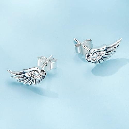 925 Sterling Silver Angel Wing Feather Stud Earrings for Women,Jewelry Gift for Friend Mom thumbnail 3