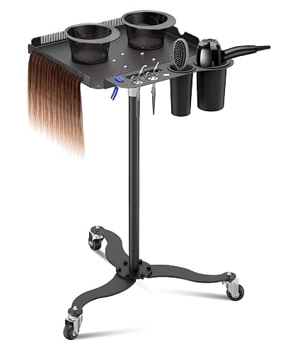 Salon Tray on Wheels,Metal Tray Rolling Cart with 2 Magnetic Bowls,Tattoo Tray, Salon Station with Hairstylist Holder and Hair Separator Stand,Multi-Function Adjustable with Wheels - Image 1