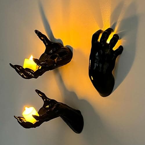 Halloween Decorations Indoor Outdoor 3 Pack Wall Mount Creepy Hands&Candles | Life-Sized Horror Hands for Wall Decorations, Gothic Hanging Wall Art Sculpture - Image 1