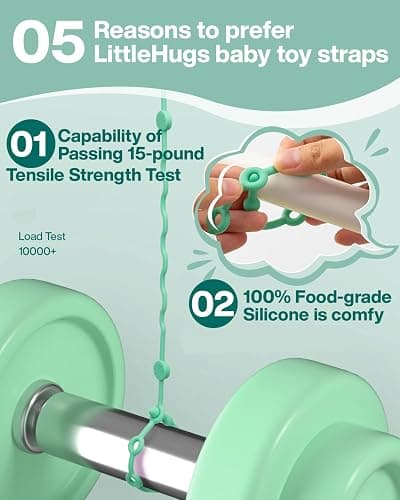 LittleHugs Toy Straps for Baby, Adjustable Toy Holder for Stroller Accessories, Silicone Baby Tether Pacifier Clip, No Throw Baby Travel Essential Leash for High Chair, Car Seat (6-Pack) thumbnail 3
