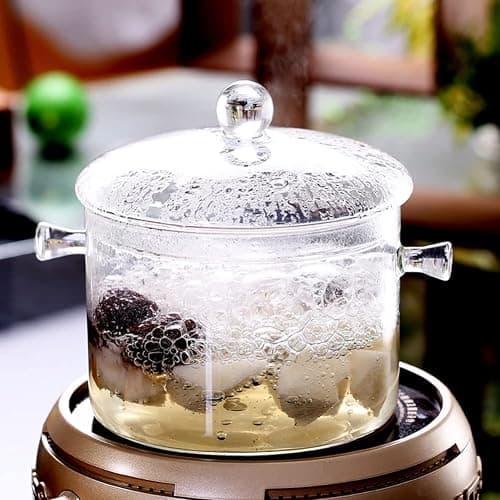 Glass Cooking Pot - 1.5L/50OZ Glass Saucepan Heat-Resistant Borosilicate Glass Handmade Cookware Set stovetop Pot - Safe for Pasta Noodle, Soup, Milk, Tea,salad (1.5L/50OZ) thumbnail 9