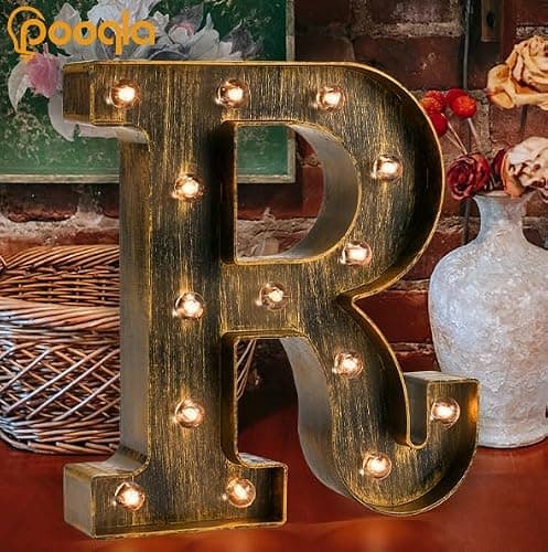 Pooqla Vintage Light Up Marquee Letters with Lights – Illuminated Industrial Style Lighted Alphabet Letter Signs - Coffee Bar Apartment Bedroom Wall Home Initials Decor A-Z thumbnail 7