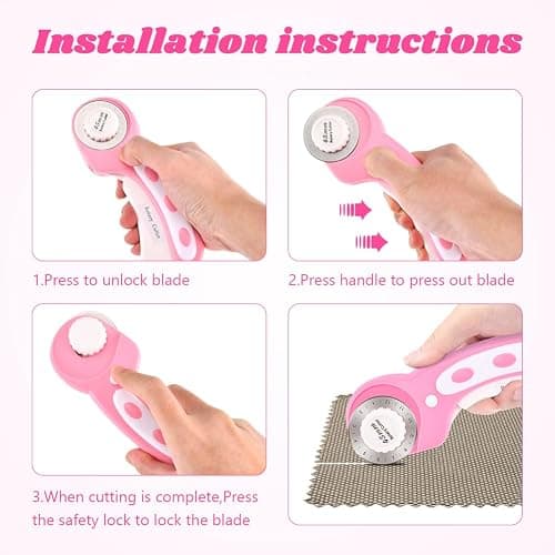 45mm Rotary Cutter for Fabric with 10pcs Replacement Blade, Rolling Fabric Cutter Crochet Edge Skip Stitch Blade for Quilting Crafts Sewing(COLOR:pink) thumbnail 6