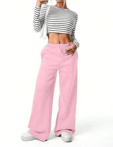 FACDIBY Women's Fleece Wide Leg Sweatpants Winter Warm Thermal Straight Leg Sweat Pants with Pockets thumbnail 5