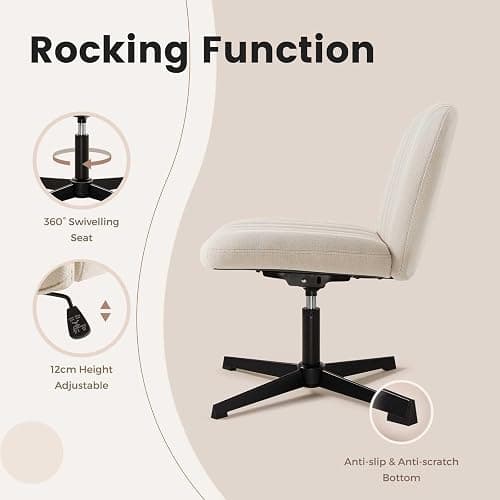IWMH Armless Office Chair Desk Chair No Wheels,Ergonomic Criss Cross Legged Office Chairs with Fabric Padded,Height Adjustable Wide Seat Vanity Chairs for Home Office (Beige) thumbnail 6