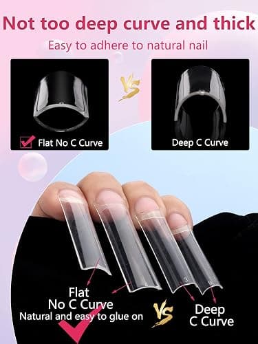 LIONVISON 504PCS No C Curve Clear Nail Tips for Acrylic Nails Professional, 3XL Extra Long Flat Tapered Square Nail Tips, 12 Sizes Half Cover Straight French Fake Nail Tips for Nail Salons Home thumbnail 5