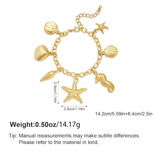 VEDAIM Gold Charm Bracelet for Women Boho Shell Starfish Bracelet Adjustable Summer Beach Ocean Statement Bracelets thumbnail 6