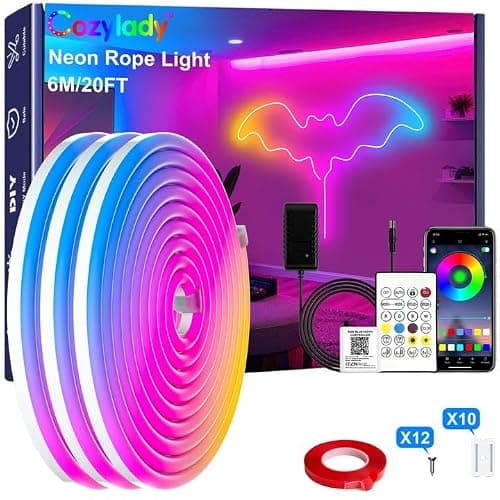 Cozylady RGB Neon Light LED Rope Light (6M/20Ft) | Waterproof Bluetooth APP Remote Control Music Sync Strip Light,24V Flexible DIY Silicone Light for Indoor Outdoor Decoration - Image 1