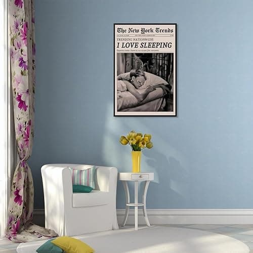 Retro Newspaper Wall Art Vintage Feminist Aesthetic Poster Black and White Canvas Print Funky Girl I Love Sleeping Art for Women Girly Bedroom Dorm Wall Decor 8x12inch black framed thumbnail 6
