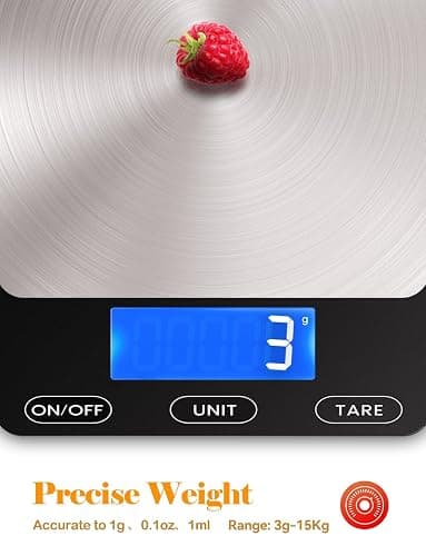 Food Scale -33lb Digital Kitchen Scale for Food Ounces Grams Rechargeable | 304 Stainless Steel,Batteries and Type-C Charging | Perfect for Meal Prep, Cooking, and Baking, Black thumbnail 5