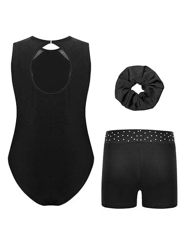 Eandarui Gymnastics Outfit Set for Girls Patchwork Sleeveless Leotard Unitards with Shorts and Headwear thumbnail 2