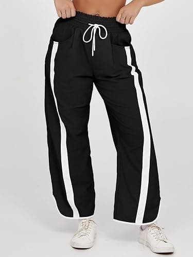 Fisoew Women's Baggy Wide Leg Pants Casual Drawstring Elastic Waisted Contrast Color Workout Y2K Track Pants thumbnail 2