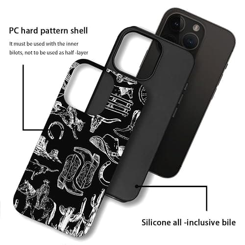 Compatible with iPhone 16 Pro Max,Anti-Scratch Frosted Case Cover,Western Collage Cowboy Black thumbnail 3