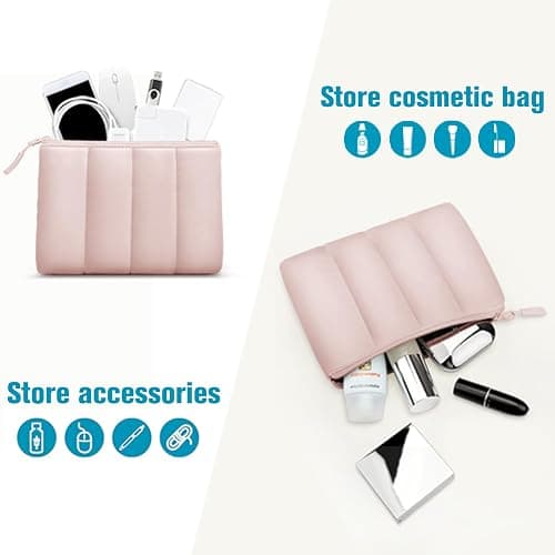 TECOOL Puffy Laptop Case 14 inch, Laptop Sleeve 14 inch for 14" Lenovo Thinkpad Ideapad HP EliteBook Pavilion Dell Chromebook, Protective Waterproof Sleeve 14 inch Computer Bag with Small Case,Pink thumbnail 5