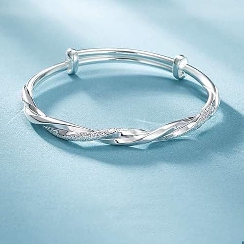 Sterling Silver Bangle Bracelets for Women,Fashion Jewelry Simple Adjustable 925 Silver Cuff Bangles for Women Mom Wife Valentine Mothers Day Gift thumbnail 4