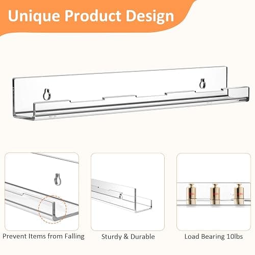 Optish 12 Pack Vinyl Wall Mount Shelf, 12" Vinyl Record Holder, Clear Record Shelf Display and Storage, Acrylic Shelves for Wall, Nursery, Living Room, Bedroom thumbnail 8