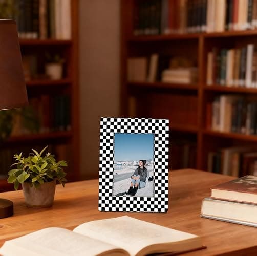 EDQAWN Black and White Checkered Picture Frame, Modern Geometric Pattern Frame for 4x6 Inches Photo, Display on Table Top Desk, Black and White Racing Flag Picture Frames thumbnail 5