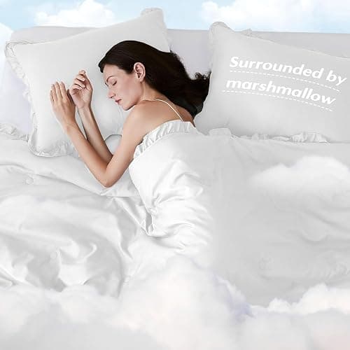 HARBOREST Full Comforter - White Ruffle Comforter for Full Size Bed, Fluffy Comforter Set for All Seasons, 3 Pieces Shabby Chic Bedding Set(1 Comforter & 2 Pillow Shams) thumbnail 7