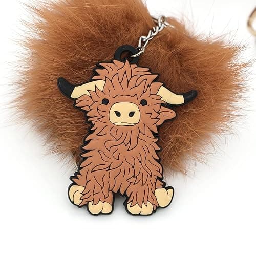 TAYASH Cute Scottish Highland Cow Keychain PVC Keyring for Men Women Kids thumbnail 4